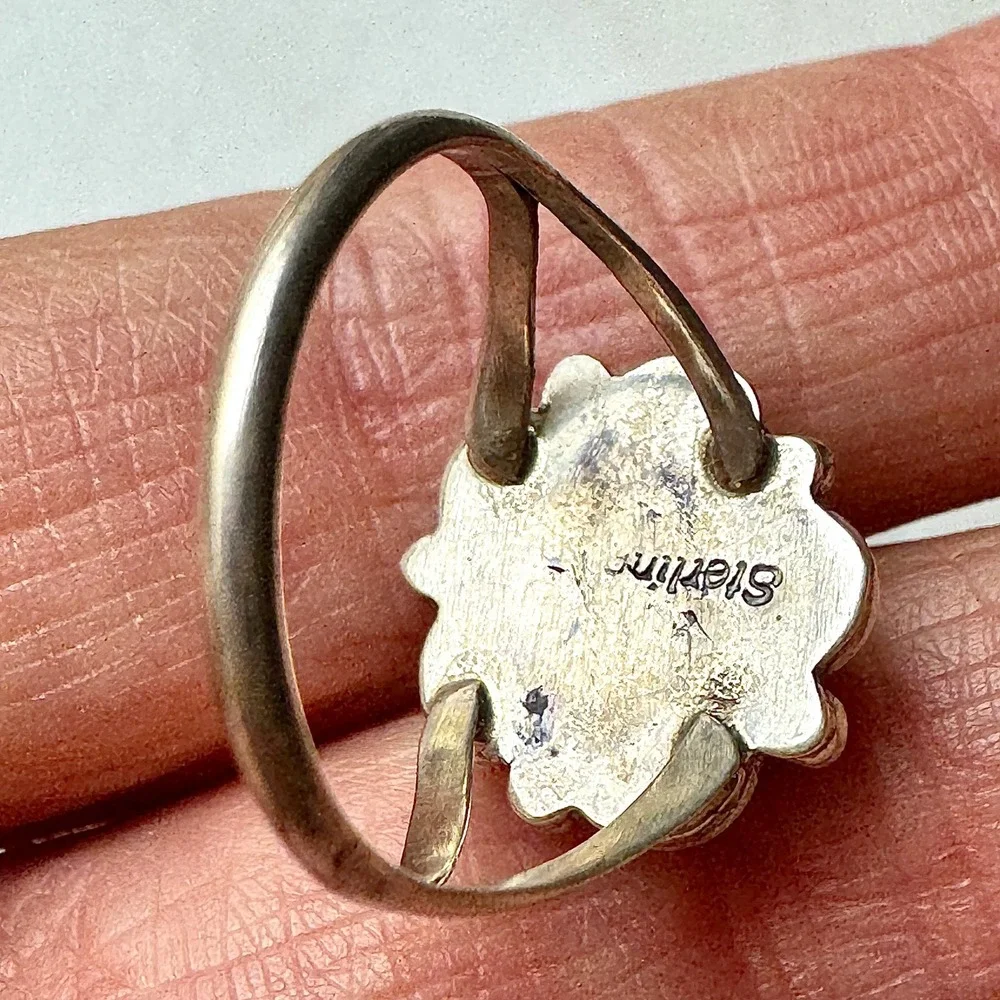 Navajo Flower Ring Red Spiny Oyster Sz 8 Sterling Silver Scalloped Native Amer